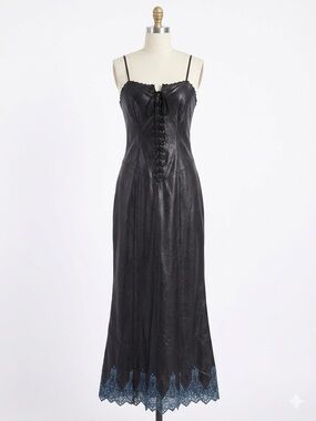 Vintage Lip Service LA Goth Maxi Dress Lace-Up Corset Blue Lace Hem USA